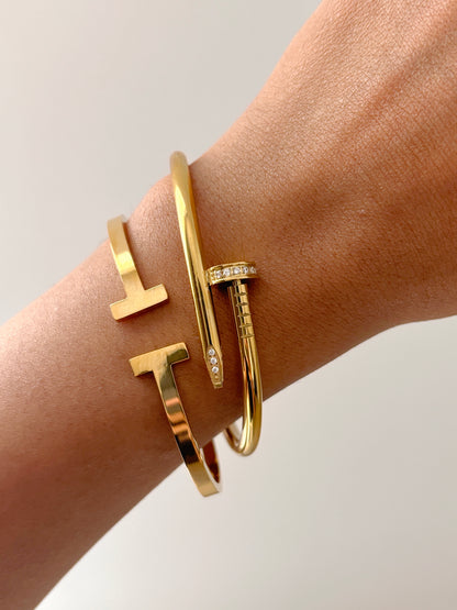 Gold Nail Bracelet- Front Diamond