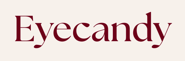 Logo of 'Eyecandy' in maroon text on a light background