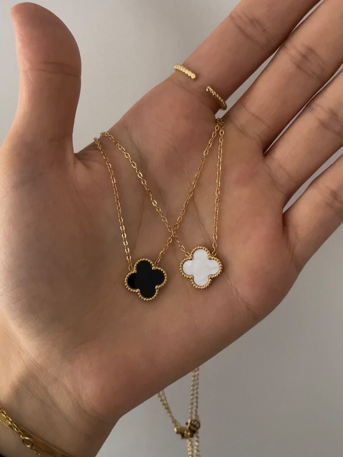 Double Sided Clover Necklace( Black & White )